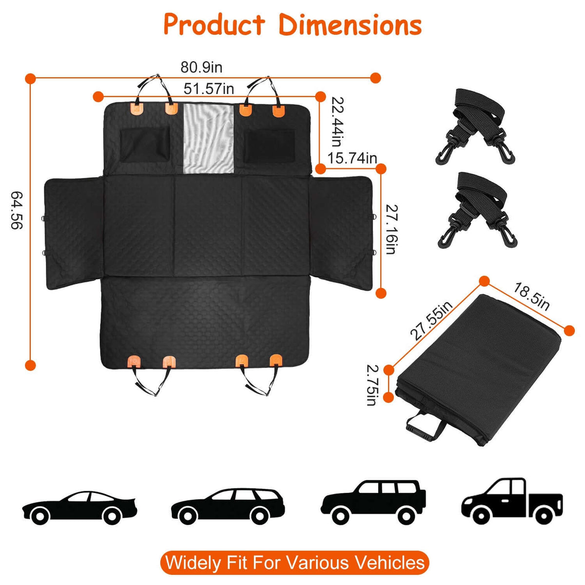 Dog car seat cover waterproof back seat protector for cars, trucks and SUVs