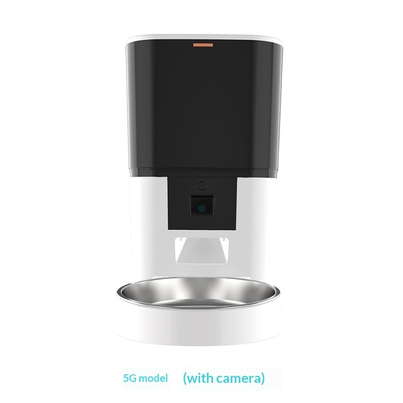 Video camera pet feeder with adjustable automatic food dispensing for dogs and cats