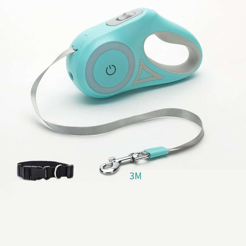 Retractable dog leash with automatic telescopic handle and collar for pet walking