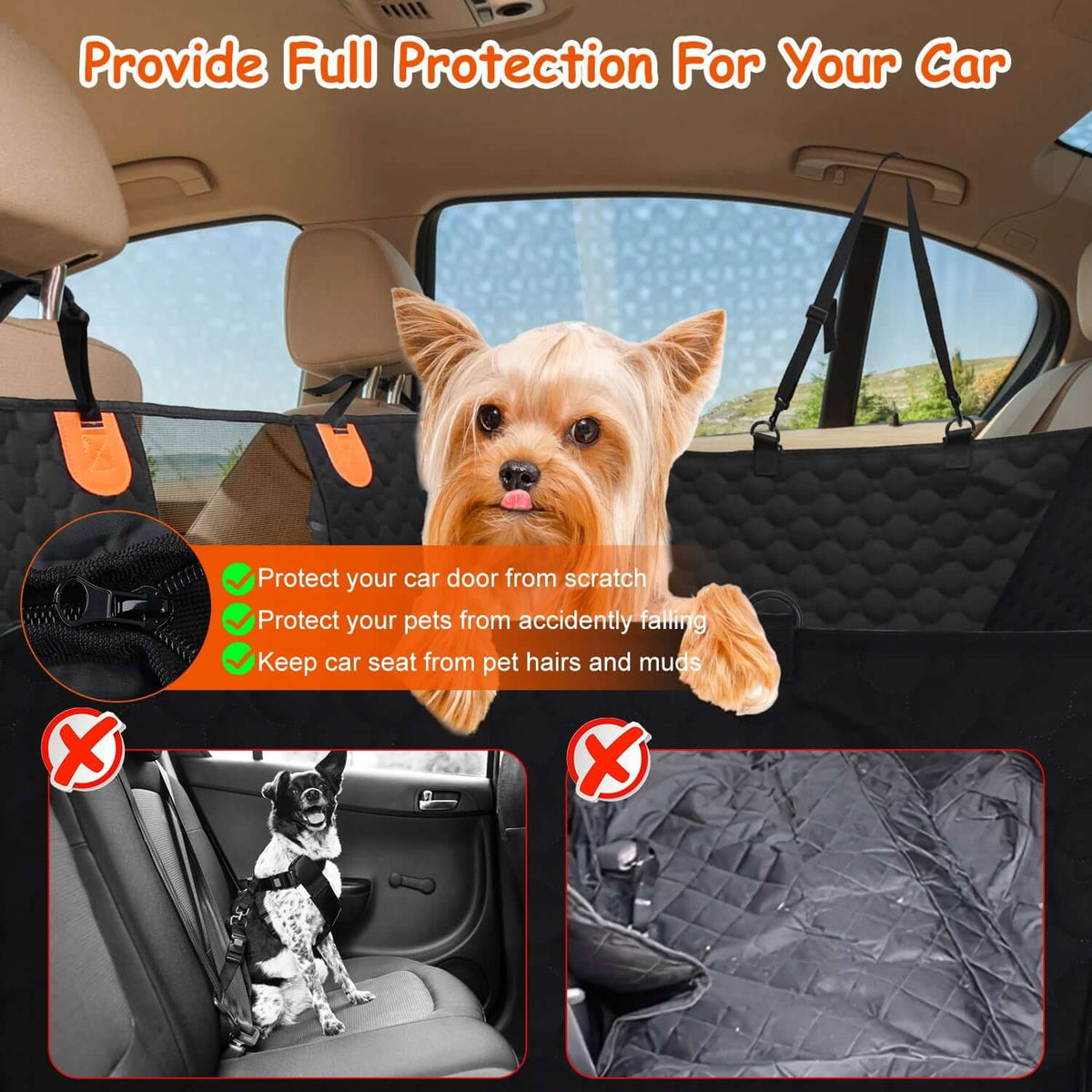 Dog car seat cover waterproof back seat protector for cars, trucks and SUVs