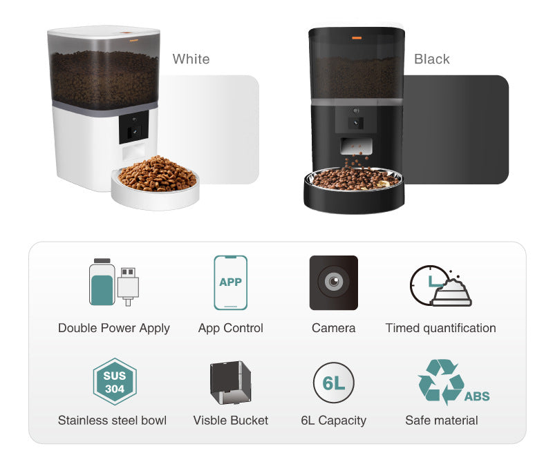 Video camera pet feeder with adjustable automatic food dispensing for dogs and cats