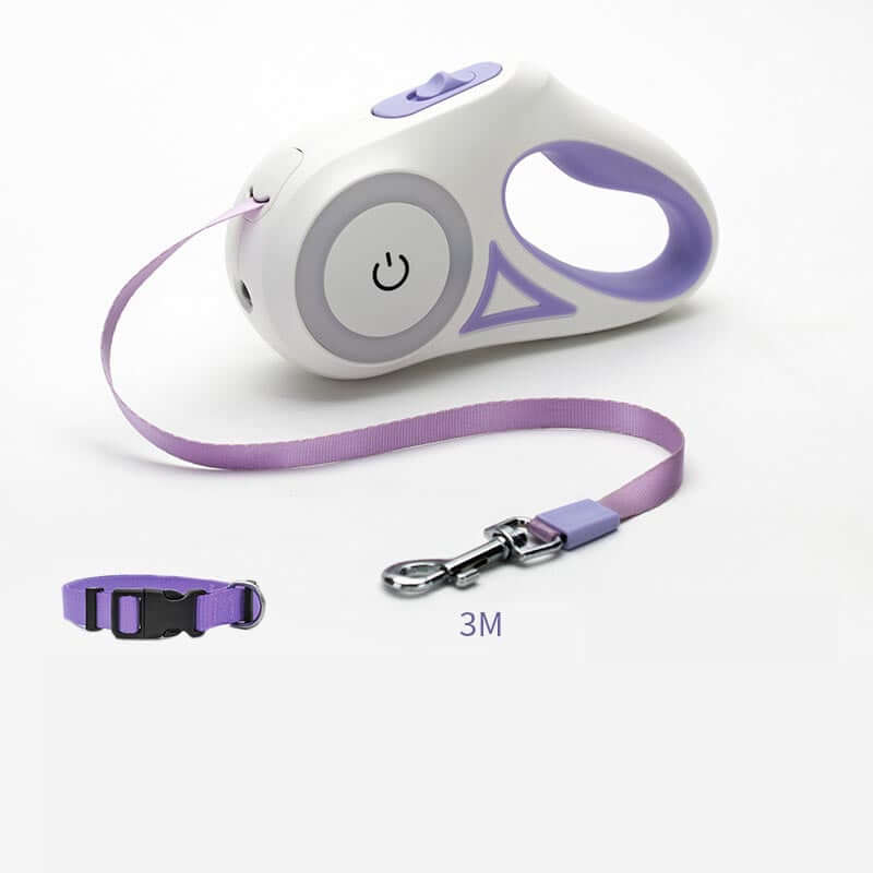 Retractable dog leash with automatic telescopic handle and collar for pet walking