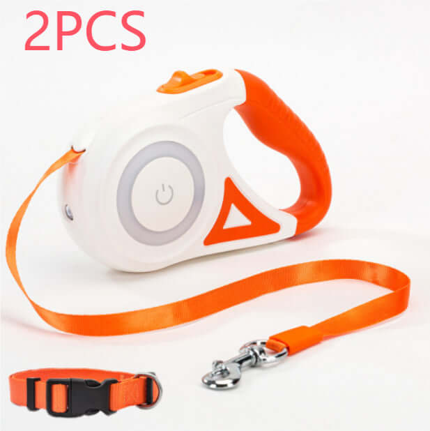 Retractable dog leash with automatic telescopic handle and collar for pet walking