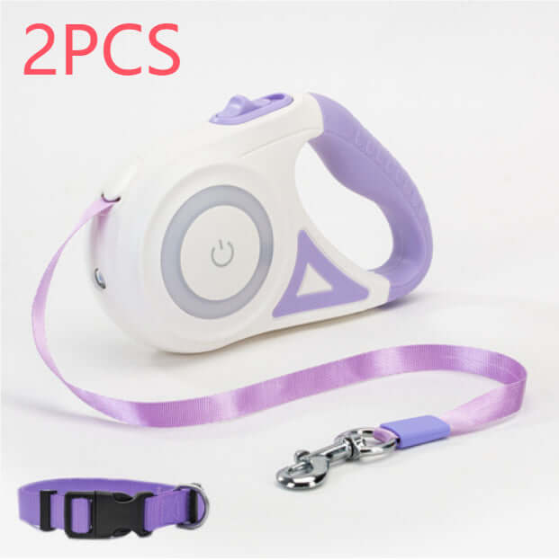 Retractable dog leash with automatic telescopic handle and collar for pet walking