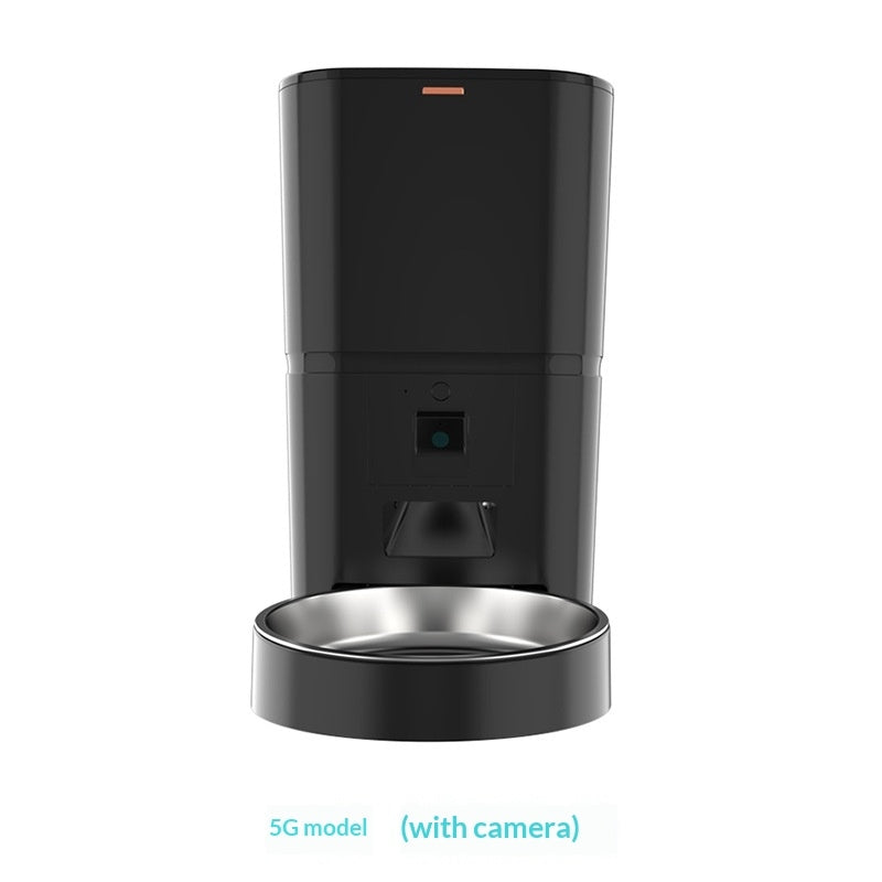 Video camera pet feeder with adjustable automatic food dispensing for dogs and cats