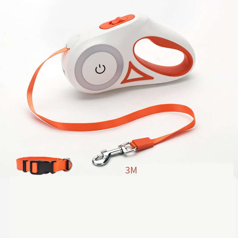 Retractable dog leash with automatic telescopic handle and collar for pet walking