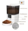 Video camera pet feeder with adjustable automatic food dispensing for dogs and cats