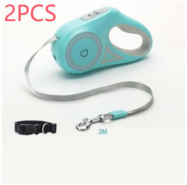 Retractable dog leash with automatic telescopic handle and collar for pet walking