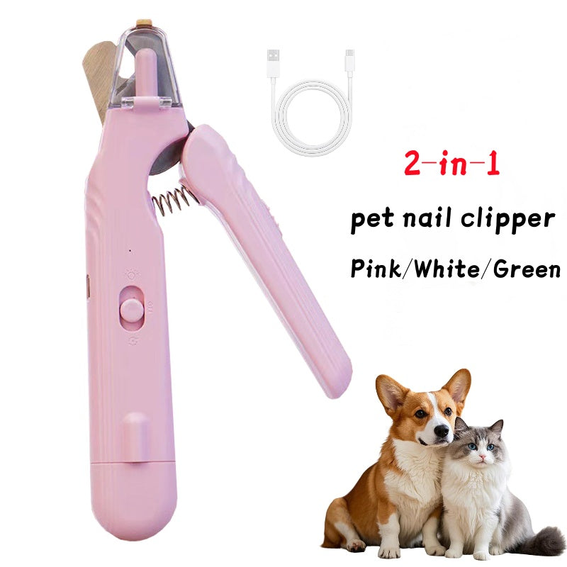 2-in-1 pet nail clippers with LED light for dogs and cats, bloodline safety scissors and multifunctional paw nail trimmer