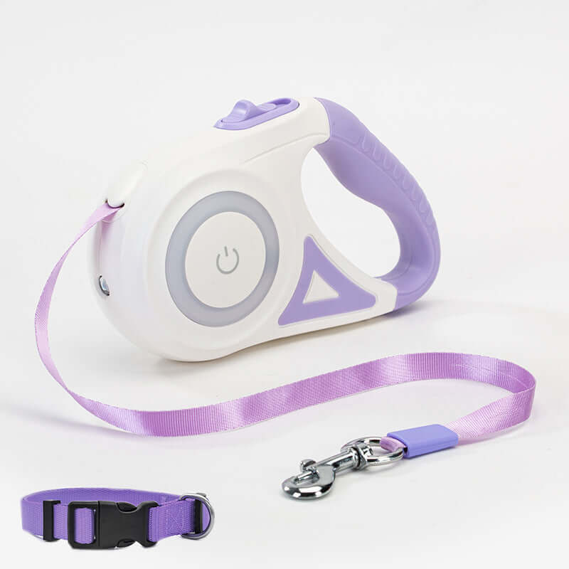 Retractable dog leash with automatic telescopic handle and collar for pet walking