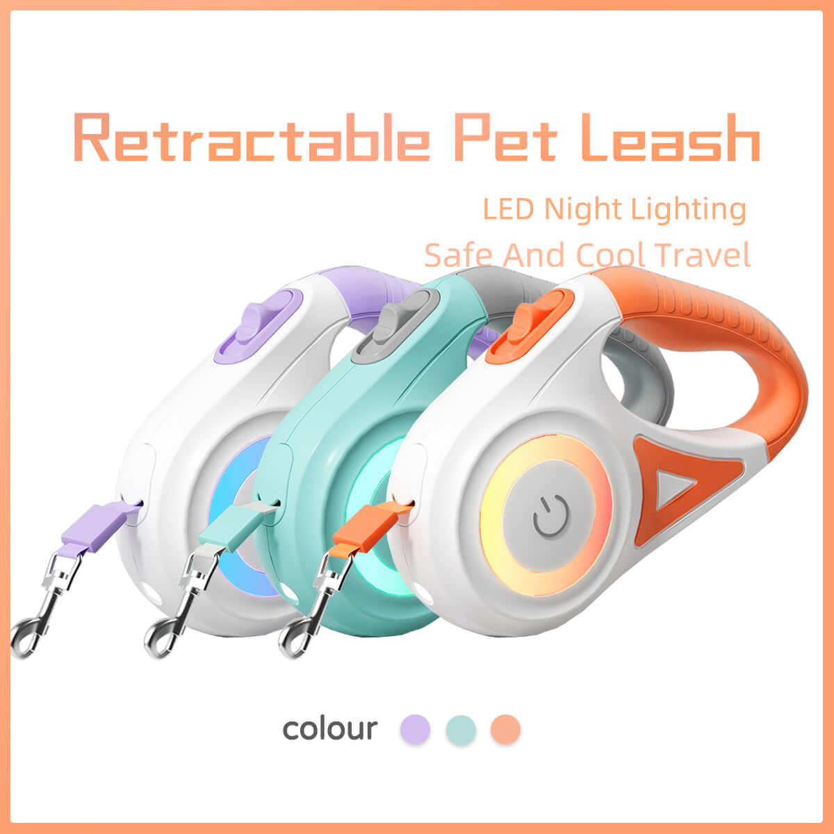 Retractable dog leash with automatic telescopic handle and collar for pet walking
