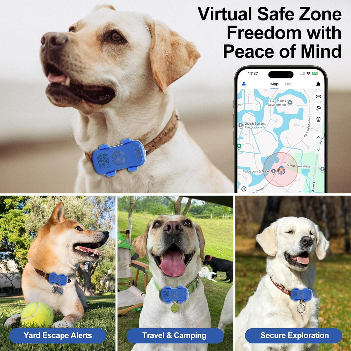 Real-time dog GPS tracker with geofence, flashlight, sound alarm, and unlimited distance tracking