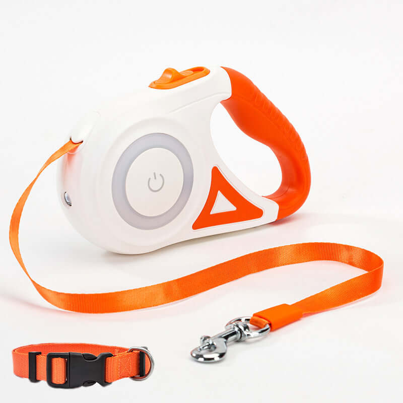 Retractable dog leash with automatic telescopic handle and collar for pet walking